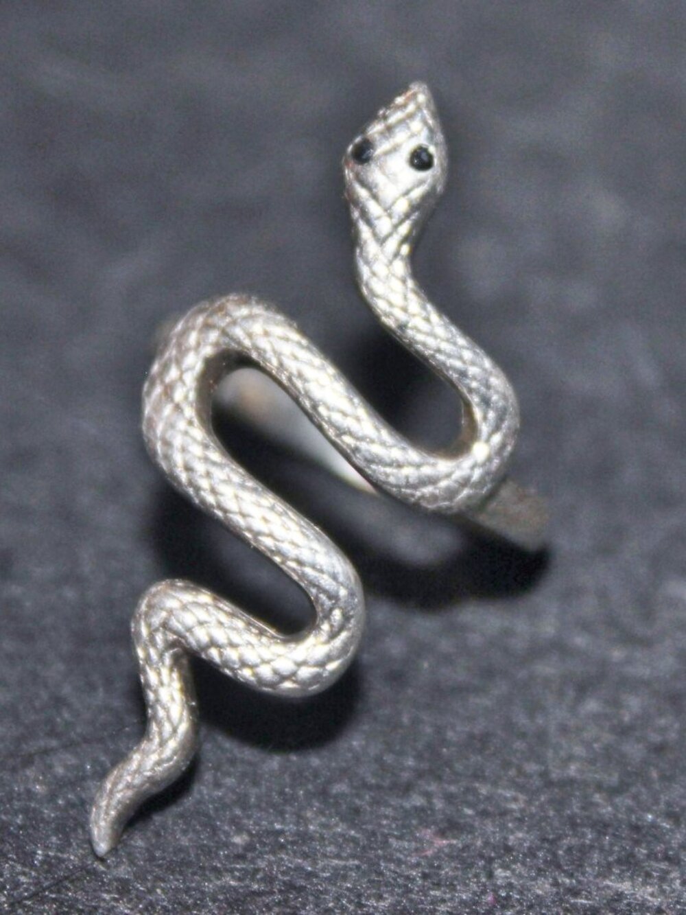 925 Sterling Silver Ornate Onyx Eyes Wrap Snake Finger Ring